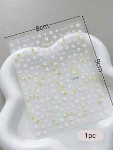 1pc Cream White Small Gold Dot Daisy Floral Embossed Decorative Sticker, Waterproof Self-Adhesive No Residue, Spring Fresh Full Coverage Small Flower Sticker For Camera Phone Case, Gentle Korean Style Shell Decoration Sticker For Personal Belongings - Cute Little Flowers - View 6