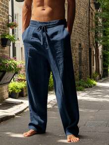 Men's Loose-Fitting Casual Linen Trousers, Suitable For Spring/Autumn And Summer - Scarlet - View 7