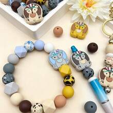 25PCS Hedgehog Series Silicone Beads Set Yellow Grey Blue Brown Cute Hedgehog Design Multi-Color Round Beads Suitable For DIY Jewelry Making Pen - 25pcs Hedgehog Silicone Set - View 7