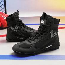 Men's Boxing, Martial Arts, Wrestling, High-Top Combat Shoes, Boxing Shoes, Training Shoes, Boots, Muay Thai Fighting Shoes, Fitness Sanda Shoes, High-Quality Men's Professional Sports Shoes, Comfortable Non-Slip Wear-Resistant Breathable Ankle Protection Textured - Black - View 2