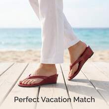 Burgundy Red Glossy Wedge Flip Flops, Soft Suede Lining, Comfortable Summer Women's Sandals, Suitable For Daily And Vacation Wear - Red - View 3
