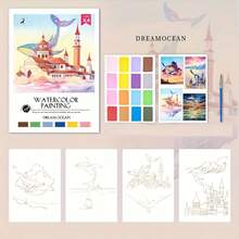 Watercolor Adult Coloring Book - Dream Ocean, Vibrant Flowers - Perfect For Stress Relief, Anxiety, Relaxation Coloring Book | Artistic Coloring Pages Detailed Illustrations Back To School - Multicolor - View 3