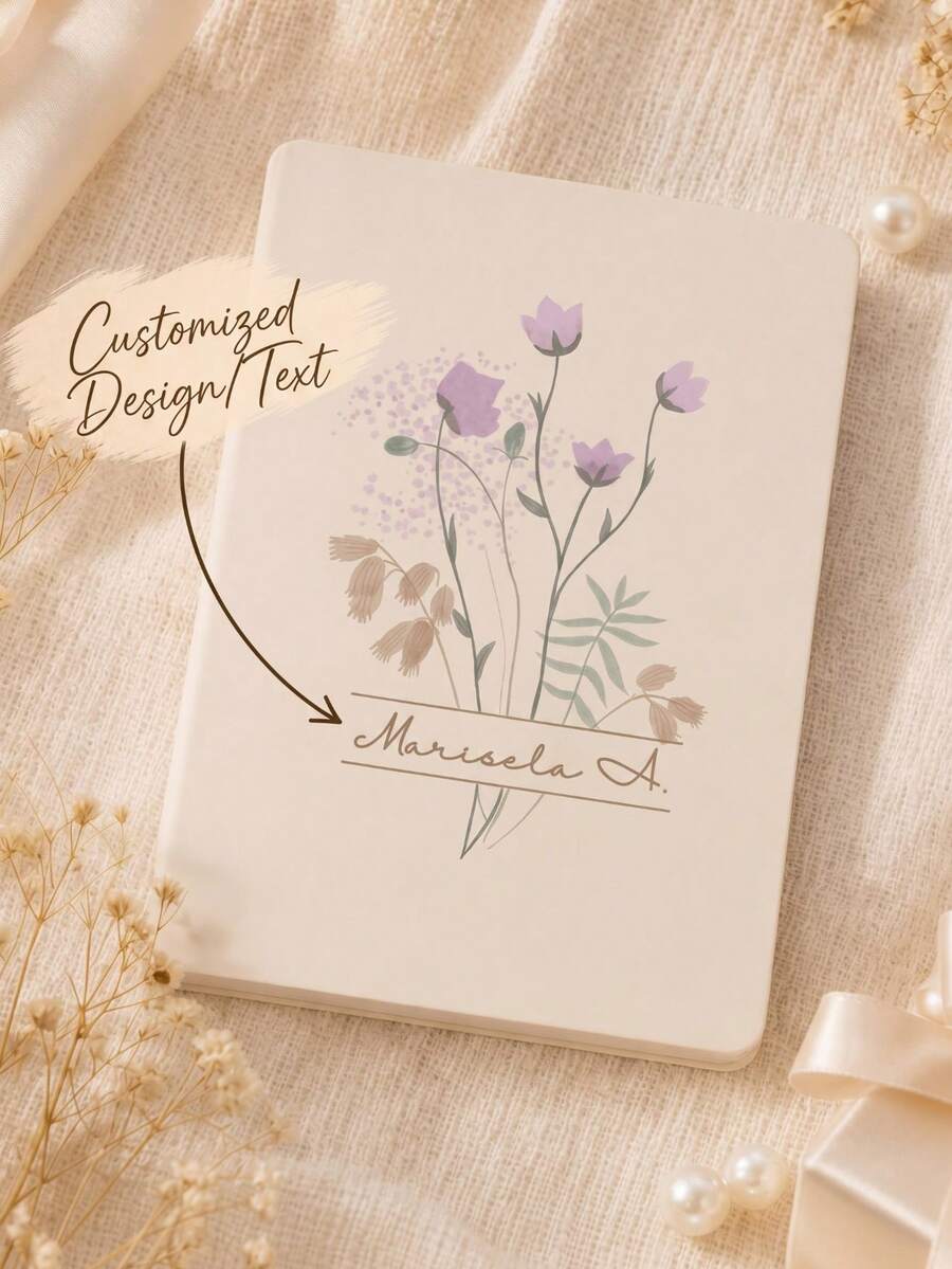 Personalized Floral Pattern Hardcover Notebook, Custom Notebook For Women, Gift For Her, Mother's Day Gift, Floral Gratitude Journal, Customizable Letters, Decorative, Multifunctional, Reusable, Colorful, Retro, Cute, Cartoon, Modern, Kawaii, Customized, Personalized, Unique, Personalized Sticker, Ideal Gift For Him/Her