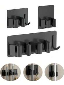 1 pieza Soporte de pared de acero inoxidable 304 para escoba y fregona, organizador de almacenamiento duradero, adecuado para lavandería, cocina, armario y baño, estante de almacenamiento de herramientas de limpieza - Multicolor - Ver 1