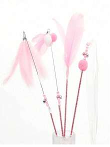 4pcs Feather Decorated Cat Teaser Sticks With Bells, Interactive Cat Toys, Fairy Cat Teaser Toys, With Durable Feather, Long Handle Cat Teaser Sticks With Bells, Self-Entertainment - Multicolor - View 2