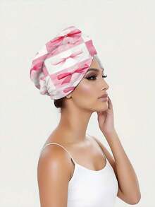 1 Set 4pcs Bow Checkerboard Checkerboard Print Dry Hair Cap Bathrobe Towel Set, Watercolor Hand-Painted Style Pattern, Bathrobe Towel, Dry Hair Towel, Wearable Bath Towel, Women's Bathrobe, Sauna Dress, Bathrobe, Shower Dry Hair Cap, Adult Home Bathrobe Dry Hair Cap Set, Machine Washable, Bathroom Accessories, Bathroom Essentials, Casual Decor, Travel Decor, Gift, Ideal Holiday Gift - Baby Pink - View 22
