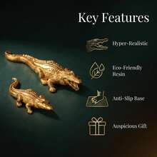 Vintage Gold Crocodile Resin Figurine, Decorative Crocodile Sculpture Suitable For Home And Office Desktop - 1PC - View 5