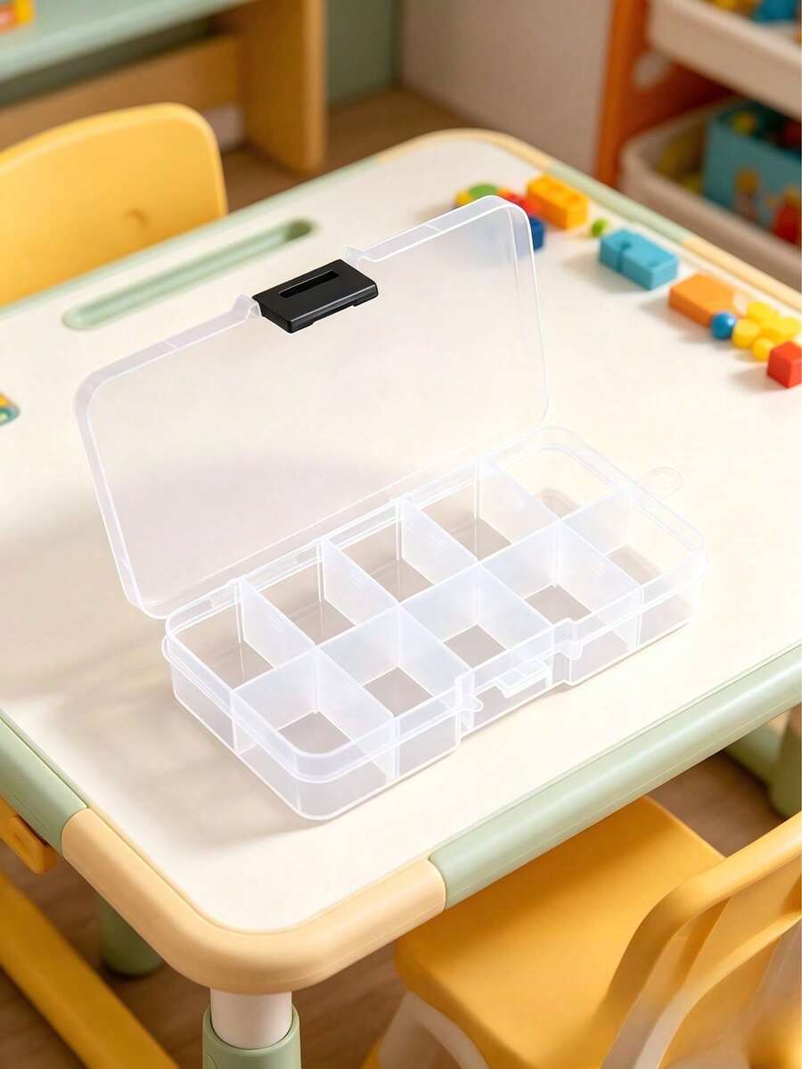 10-Compartment Transparent Detachable Storage Box, Mini Jewelry Box, Hair Accessories Organizer For Girls, Desktop Small Items Sorting Box, Portable Universal Tool Storage Box, Transparent Plastic Storage Box With Removable Dividers - Multicolor - View 1
