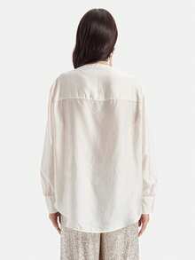 Rich Radi Q's Elegant Women's Round Neck Long Sleeve Blouse, Woven Fabric, Regular Length Fashion Top - Light Yellow - View 2