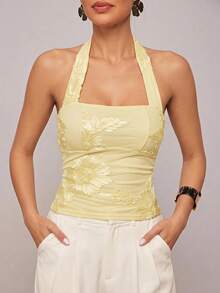Camisola  para Mujer, de Color Sólido, con Cuello Halter y Espalda Descubierta, para Verano - Albaricoque - Ver 9