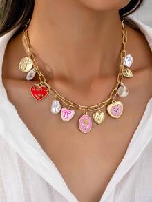 pieza de collar con dije de corazóy lazo de cerámica para mujer, collar de cuentas de perlas sintéticas con dijes, collares con dijes (cerámica hecha mano, el color, la forma y el patr - Multicolor 2 - Ver 5