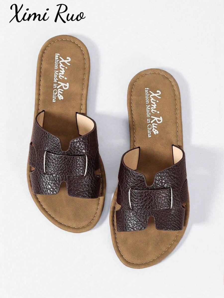 Ximi Ruo Women's Casual Flat Sandals, Woven Roman Style, Open Toe, Suitable For Spring, Summer, Beach, Vacation, Matching Dresses - Coffee Brown - View 1
