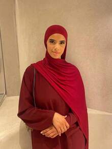 1 Piece Of Solid Color Soft Jersey Hijab, Pure Long Scarf For Women. - 杏色 - 查看 1