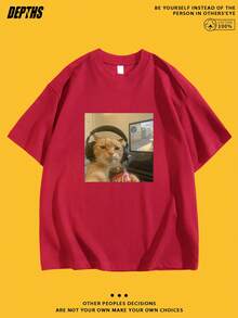 Round Neck T-Shirt With Creative And Fun Cartoon Design, Summer Fashion, Short Sleeve, Casual Style For Daily Outings - 紅色 - 查看 1