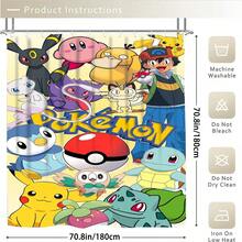 Mixed Multi-Generation All Characters Collage 4-Piece Bathroom Set, Cream Yellow Background Poké Ball Complete Design Shower Curtain, Bath Mat, Toilet Lid Cover Set, Anime Bathroom Decor Set - Cartoon C - View 5
