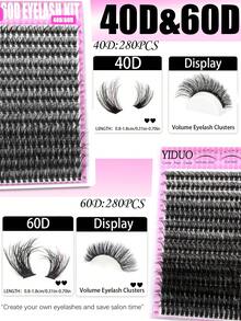 YIDUO 980片 6款混色簇狀接睫毛套組，80D-300D 尖底濃密 D捲睫毛 5-20mm，含 2 瓶膠水與封口液、卸除液、鑷子與刷子，家用 DIY 全套組 - 彩色 - 查看 3