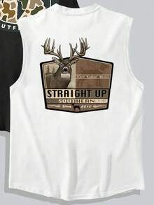 Camiseta sin mangas para hombre con estampado de letras y camuflaje, corte regular, informal, con diseño gráfico, para verano, top para uso diario, ropa masculina. - Blanco - Ver 1