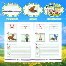 1 Cuaderno de práctica de escritura a mano en inglés con líneas guiadas y pistas visuales para ayudar a escribir letras y palabras, herramienta de escritura esencial para preescolares, regalo ideal para las vacaciones - B - Ver 1