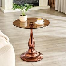 Round Glass Side Table, Modern And Elegant Coffee Table With Tempered Glass Top And Stable Base, Compact Side Table For Living Room And Bedroom (Table Only) - 棕色 - 查看 7