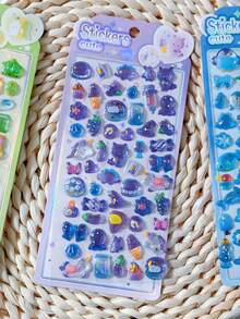Pegatinas de Burbujas de Dibujos Animados 3D en Relieve Niña Linda Decoración DIY Divertida Adhesiva Pegatinas de Cristal de Strass Suministros de Manualidades para Niños - Multicolor - Ver 8
