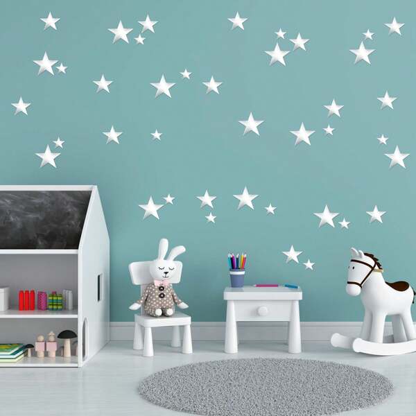 20PCS Acrylic Mirror-Finish Star Wall Decals, 3 Sizes, 3D Wall Decals, Perfect For Nurseries, Kids' Rooms, And Home DIY Decor (Silver Stars)