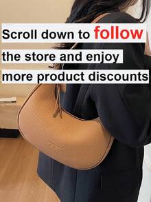 Women's Solid Color PU Leather Shoulder Bag, Multifunctional Crossbody Bag, Suitable For Commuting, Adjustable Strap - Khaki - View 2