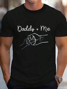 100% Algodón Daddy And Me Dad Ever Fist Bump Camiseta Divertida del Día del Padre Camiseta Gráfica para Mujeres y Hombres Tops Casuales Camiseta Holgada, Casual y Versátil - Negro - Ver 1