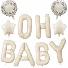 Banner de Balões Metalizados OH BABY Branco Creme, Decoração Neutra para Chá de Bebé, Balões Mylar Redondos e em Forma de Estrela com Flores, Decoração de Fundo para Festa de Revelação de Género e Gravidez - Multicolorido - Ver 8
