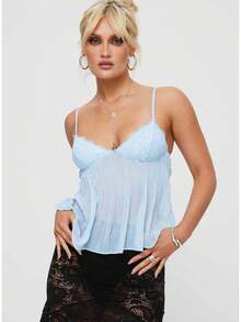 Camisola ligera de verano estilo Y2K para mujer: top sin mangas dulce y sexy con espalda fruncida, encaje y detalle de lazo. - Blanco - Ver 4