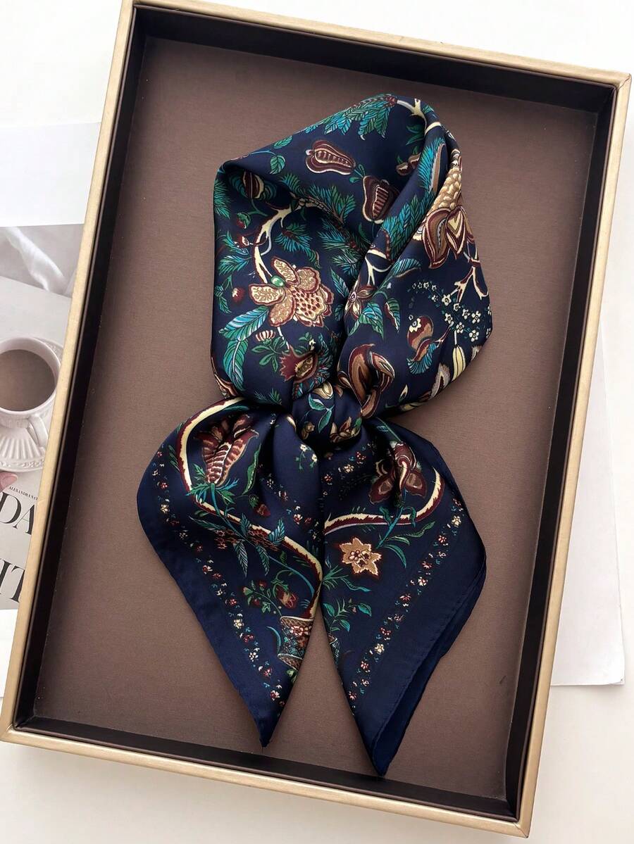 1件女款奢華設計鏈條印花春季 70*70cm 方巾頭巾包飾帶,適合日常配戴 - 彩色 - 查看 1
