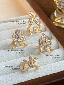 4pcs Exquisite Fashion Cubic Zirconia Fingertip Nail Rings Set, Suitable For Women Party And Wedding Wear - Yellow Gold - View 5