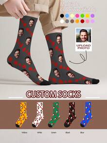 1 Pair Customized Face Pattern Socks, Personalized Photo Socks, Custom Printed Socks, Funny Face Socks, Custom Pattern Socks, Print Any Face Pattern On Socks, Anniversary Gift, Valentine's Day Gift, Unique Birthday Gift, Personalized Collectible - Multicolor - View 6