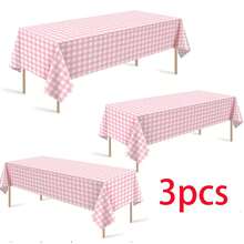 1pc/3pcs Ice Cream Powder White Plaid Plastic Tablecloth, 54 X 108 Inch Disposable Rectangular Tablecloth, Suitable For Birthday, Back To School Party, Wedding, Anniversary, Bachelorette Party, Theme Event Decoration - Multicolor - View 7