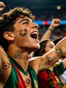 (10 piezas/Set) Pegatinas de tatuajes temporales con tema de la Copa del Mundo, que incluyen texto en inglés, fútbol, poste de , zapatos de fútbol, trofeo, corazón y otros elementos, adecuadas para brazos, cara, cuello, muslos, tobillos y otras partes del Body, regalo perfecto para aficionados al fútbol, animadoras, atletas, resistente al agua y de larga duración, unisex - Multicolor - Ver 6