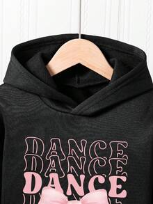 Baby Girl Cartoon Pattern Print Hooded Warm Sweatshirt And Long Pants Set - Black - View 4