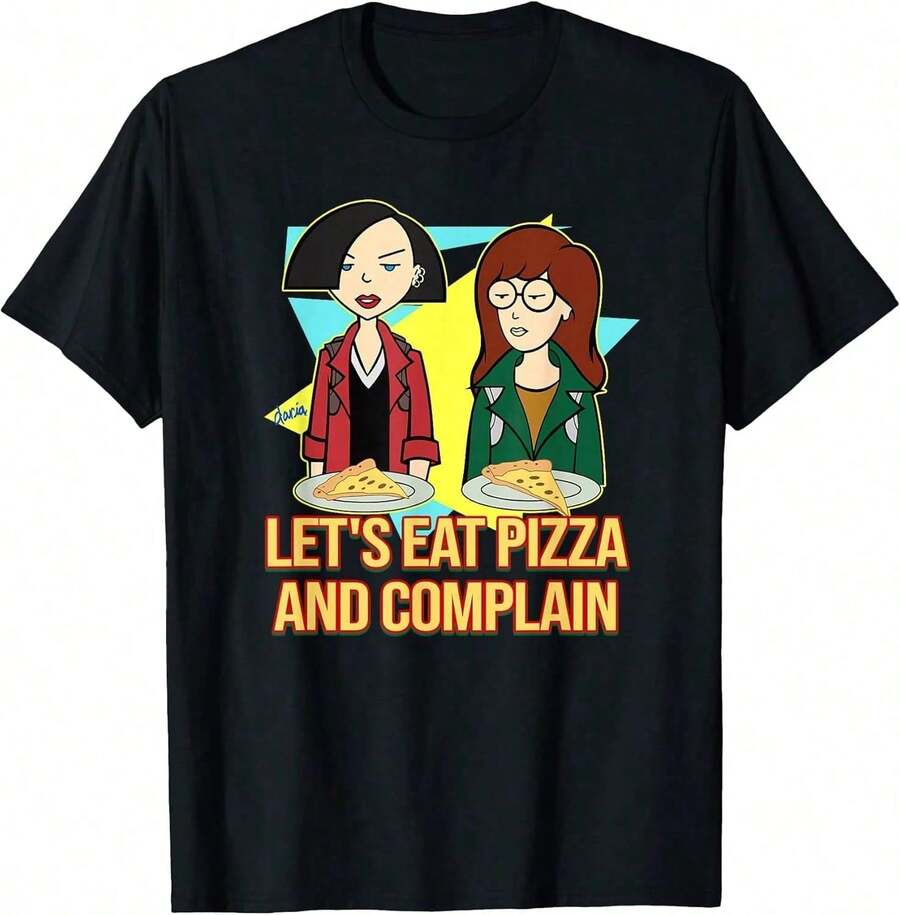 & Jane - Camiseta 'Comamos Pizza y Nos Quejemos', Ropa de Verano, Ropa de Verano para Mujer, Tops de Verano, Playeras de Mujer, Blusas para Mujer, Tops - Negro - Ver 1