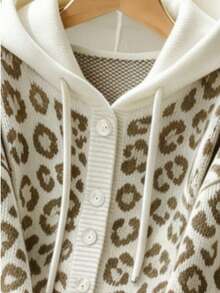 Cardigan Rajut Motif Leopard Wanita Lengan Panjang Kancing Depan Pullover Sweater Panjang Reguler Medium Elastis Atasan Musim Dingin Liburan Musim Gugur - MultiWarna - View 3