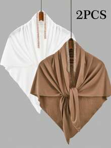 1 pieza/2 piezas Pañuelo triangular de mujer de unicolor con strass, pañuelo interior islámico de unicolor casual antideslizante, simple y versátil, suave, cómodo y amigable con la piel, adecuado para uso diario, adecuado para todas las estaciones - 2 piezas - Multicolor - Ver 8