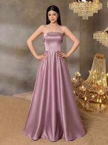 ALISA&LEO Gaun Malam Formal Panjang Tanpa Tali Model A-Line yang Elegan, Cocok untuk Remaja, Menampilkan Desain Punggung Bertali, Sempurna untuk Pesta Dansa, Pesta Malam, Pernikahan, dan Perayaan. - Dusty Pink - View 1