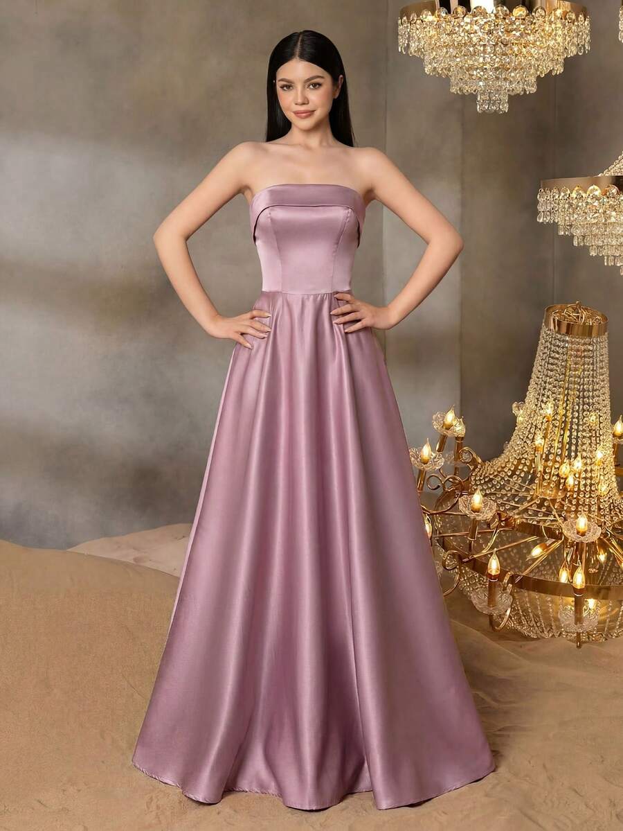 ALISA&LEO Gaun Malam Formal Panjang Tanpa Tali Model A-Line yang Elegan, Cocok untuk Remaja, Menampilkan Desain Punggung Bertali, Sempurna untuk Pesta Dansa, Pesta Malam, Pernikahan, dan Perayaan. - Dusty Pink - View 1
