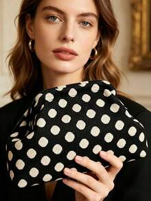 Dedoo Luggage-Clutch Bags-Polka Dot Fabric Clutch, Soft Foldable Design, Spacious Storage, Retro Casual, Daily Makeup Bag For Women - Black - View 2