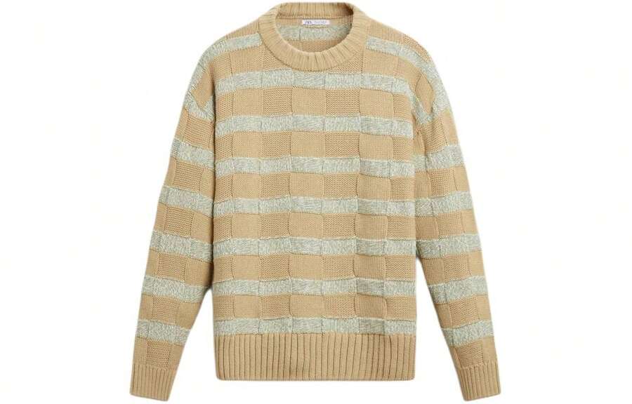 ZARA Knitwear Men's Beige Crew Neck Moderate Other Beige - Beige - View 1