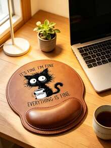 Wrist Rest Mouse Pad, Angry Work Cat Pattern Design, Ergonomic Design, With Wrist Rest, Faux Leather Material, Comfortable Fit, Provides Smooth Wrist Support, Computer Desk Pad, Office Keyboard Pad, Desktop Protection Pad, Non-Slip Base, Suitable For Gaming, Computer, Laptop, Office And Home Use, Graduation Season Souvenir, Ideal Choice For Office And Gaming, Perfect Gift For Valentine's Day, Mother's Day - Multicolor - View 5