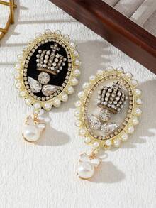 1pc Elegant Style Rhinestone Heart-Shaped Sparkling Accessory Design Gold-Edged College Emblem Brooch Corsage For Women, Luxurious Jewelry Lapel Pin, Date Gift, Suitable For Daily Wear - Advanced - View 6