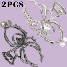 Pinza para el pelo personalizada  para mujer, diseño de garra de araña con calavera de Metal de aleación de perlas de imitación y diamantes de imitación para uso diario - Negro - Ver 10