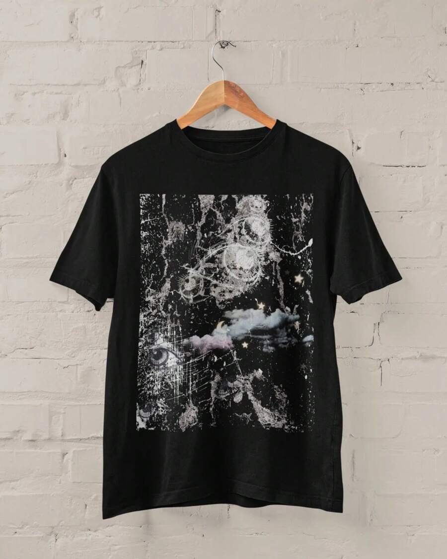 Abstract Art T-Shirt, Gothic T-Shirt With Eyes, Alternative Clothing, Y2K Grunge T-Shirt, Alternative Clothing, Weirdcore Clothing, Gift For Artist - 黑色 - 查看 1