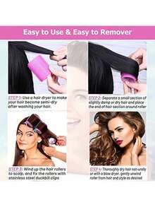24 piezas de rulos grandes para el cabello con clips, rulos autoadherentes adecuados para cabello largo, medio, corto y flequillo, rulos DIY (incluye 12 rulos grandes + 12 clips), productos y accesorios para peinado, adecuados para uso en salón - Multicolor - Ver 6