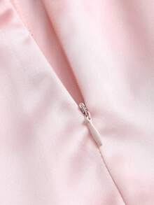 Minifalda de satén con abertura y lazo, color rosa, para uso casual - Rosa - Ver 7