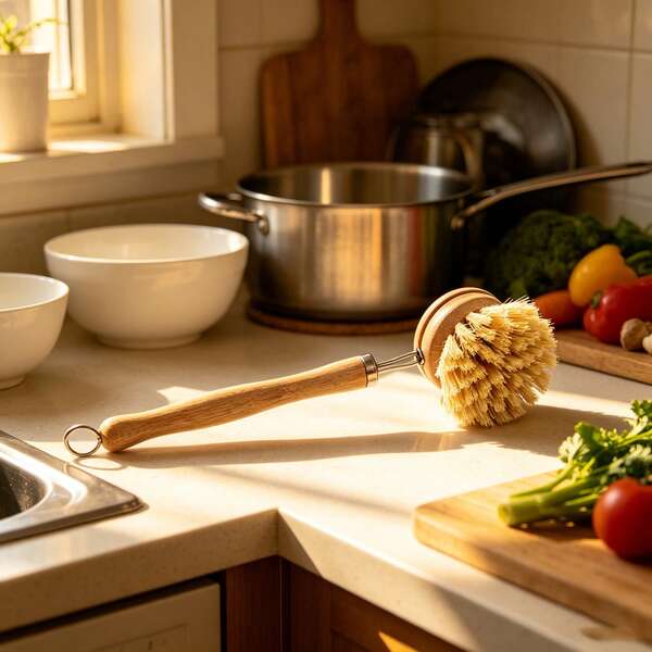 Wooden Handle Dish Brush, Kitchen Cleaning Brush, Natural Dish Brush, Suitable For Vegetables, Pots And Pans, Dish Scrubbing