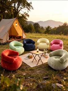 5/1pc Portable Inflatable Armrest Slouchy Sofa, Soft Flocked Inflatable Chair, Multi-Color Lightweight Foldable Outdoor Inflatable Lounge Chair, Suitable For Camping, Picnic, Beach, Dorm, Back To School, Indoor Reading And Relaxation, Easy To Inflate And Deflate Leisure Furniture - Multicolor - View 2